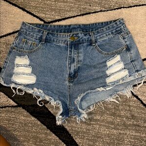 SHEIN Blue Distressed Jean Shorts with Frayed Hem